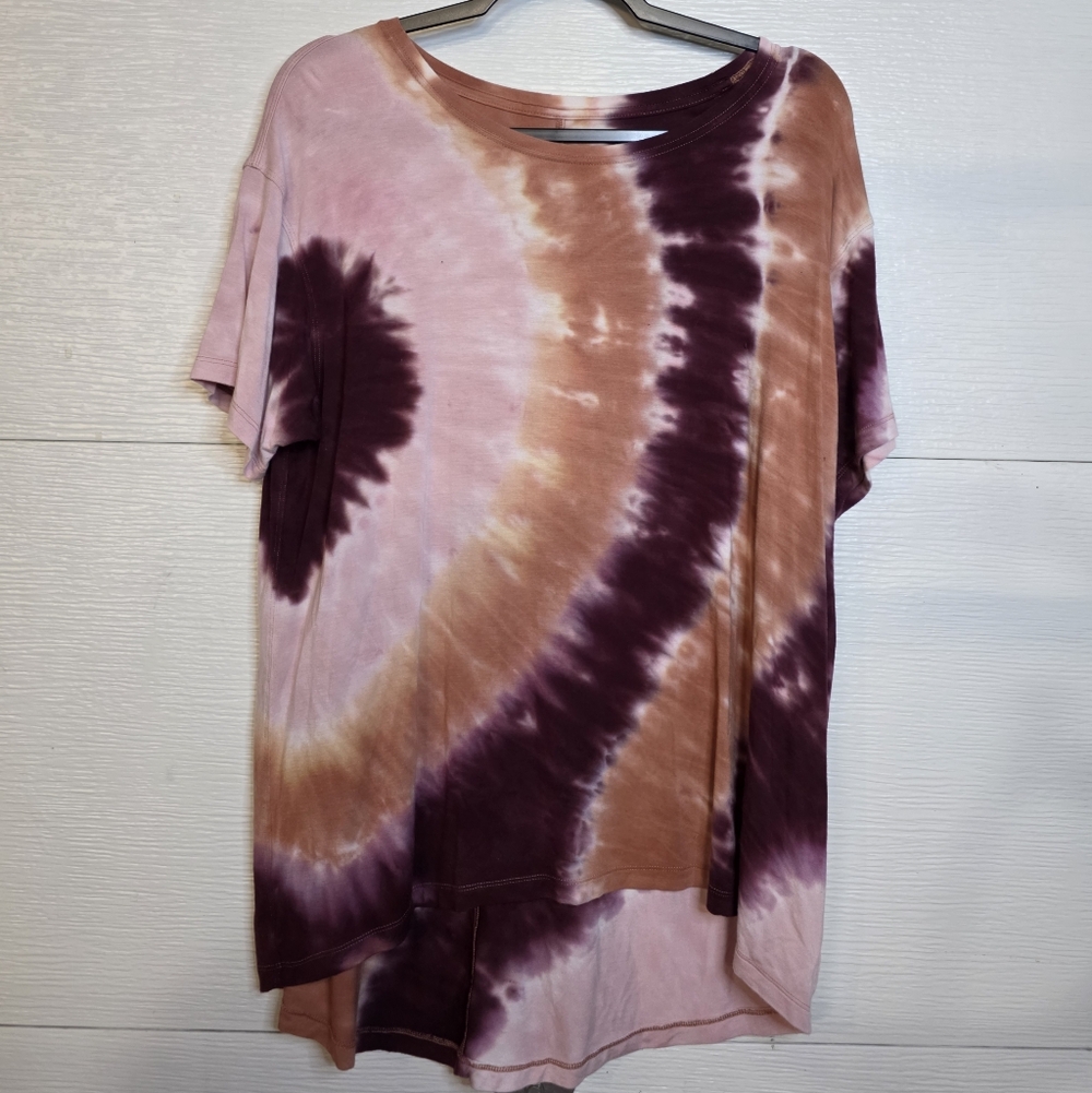 American Eagle Outfitters Tie-Dye Short Sleeve Top - Pink and Brown
